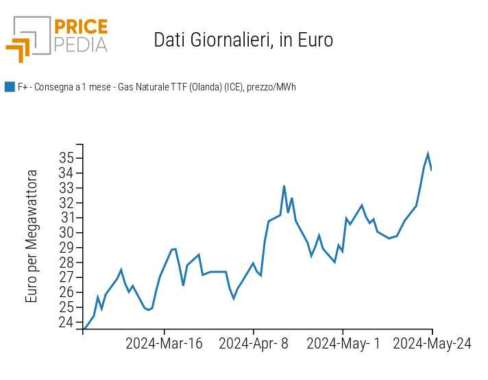 	Prezzo giornaliero del gas naturale al TTF